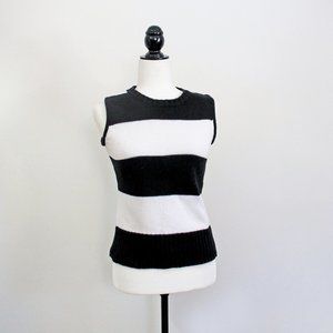 Vintage Striped Vest Pullover Black White Wide Stripe Sleeveless Knit Sw…
